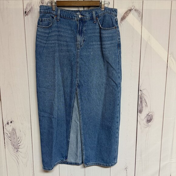Old Navy Denim Midi Skirt Women’s 10 Blue Front Slit EUC - Picture 1 of 10
